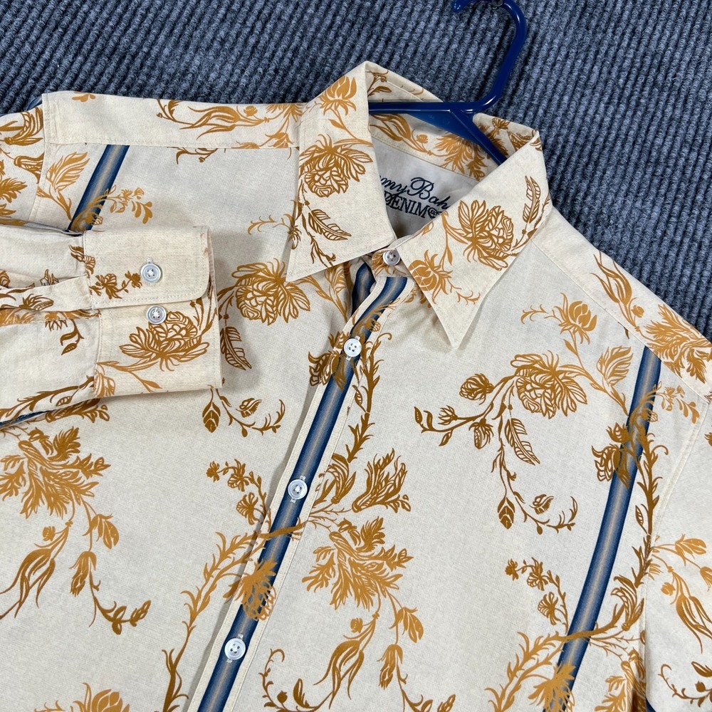 Tommy Bahama Shirt Mens Medium Ivory Striped Long Sleeve Button Up Casual Island